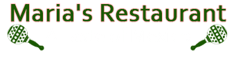Transparent logo of Maria's Restaurant with two maracas, green and white text.